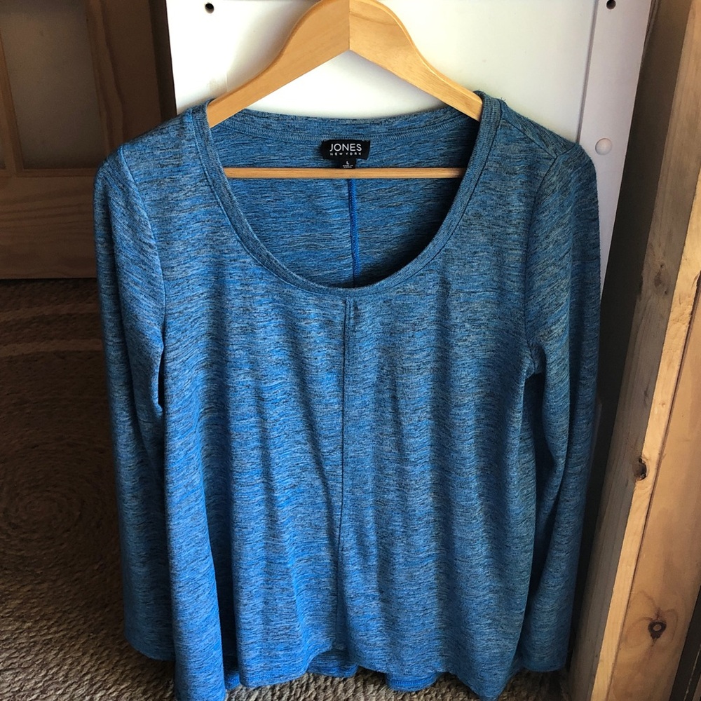 Jones New York Blue Heather Scoop Neck Long Sleeve Top